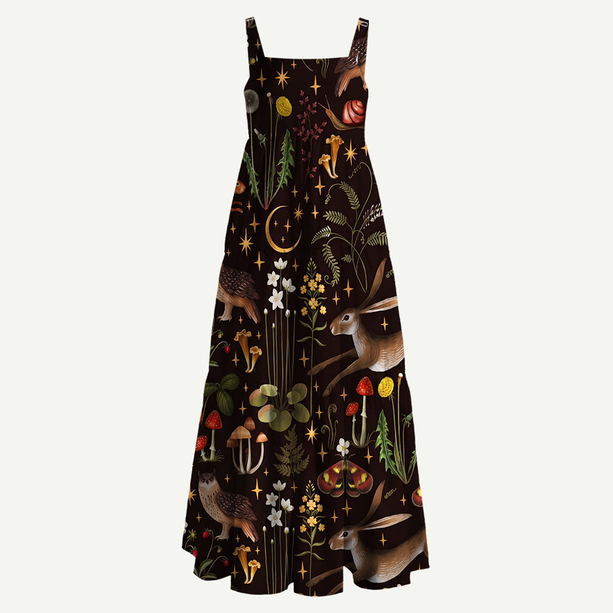 Woodland Animals and Mushroom Straps Maxi Dress