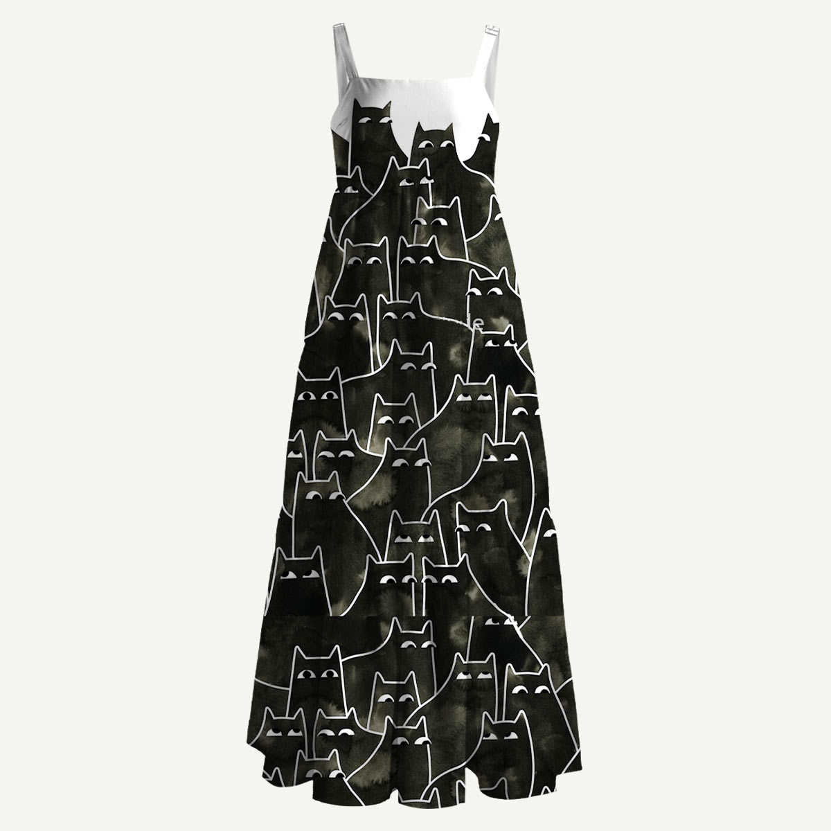 Suspicious Cats Straps Maxi Dress With Pocket