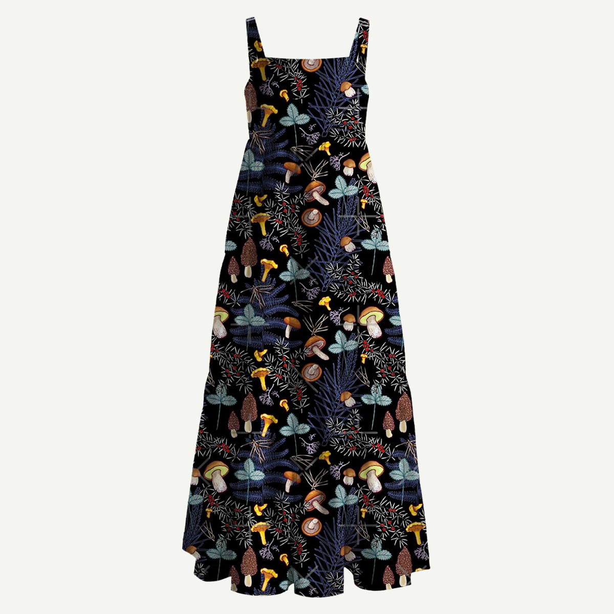 Dark Wild Forest Mushrooms Straps Maxi Dress With Pocket