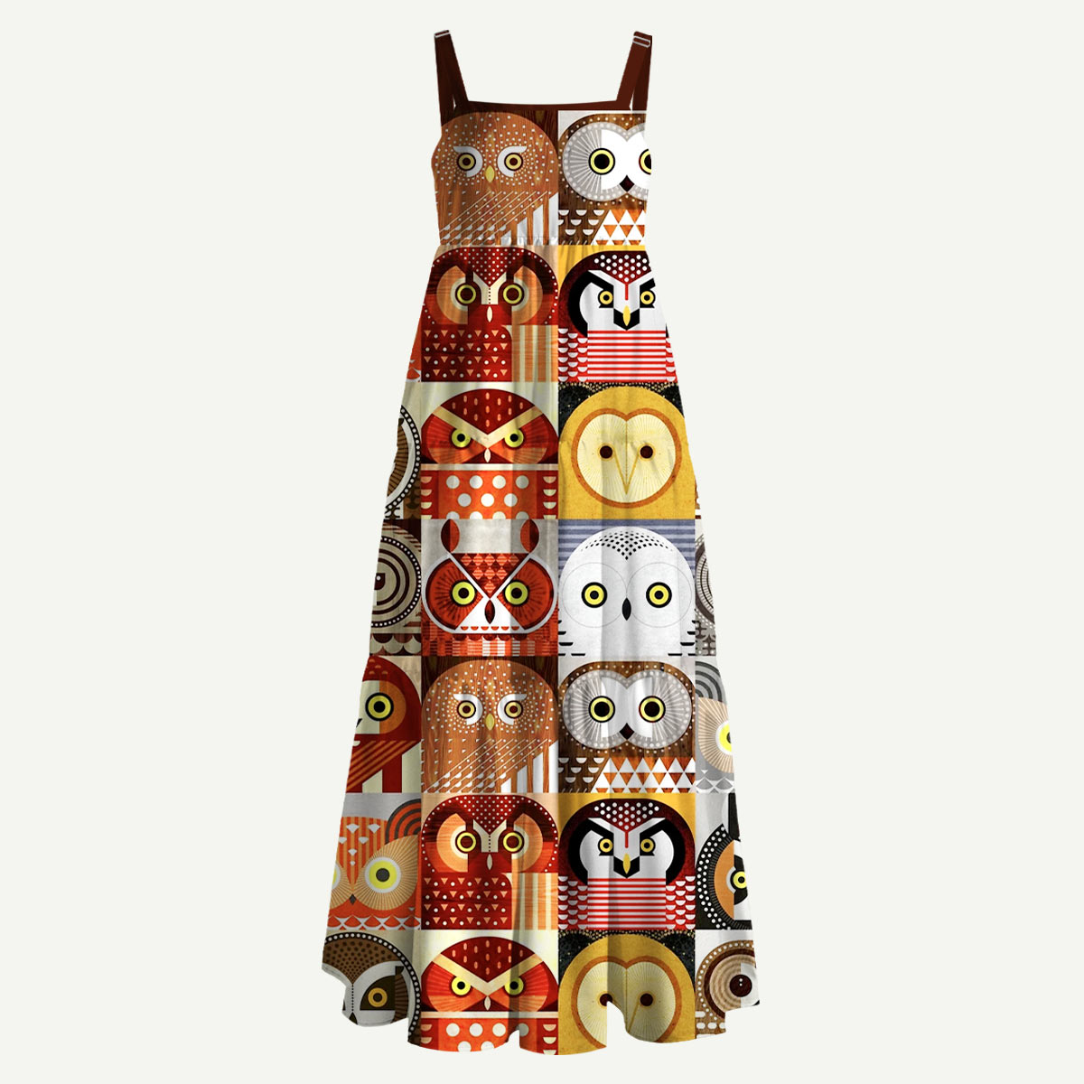 North American Owls Straps Maxi Dress With Pocket