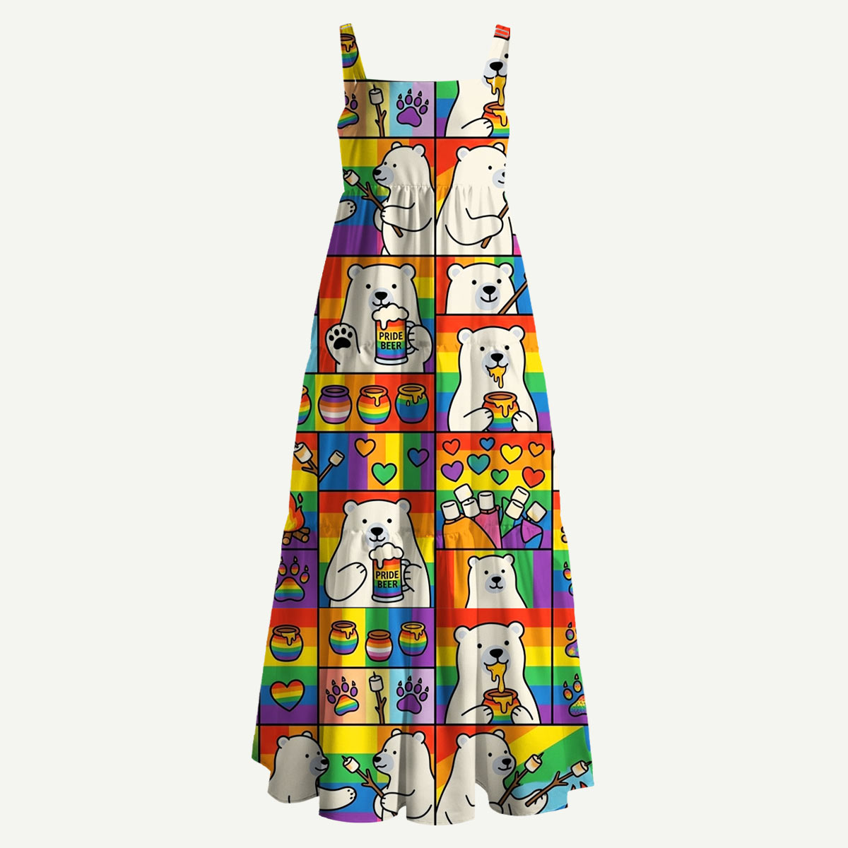 Rainbow Pride Bear Straps Maxi Dress With Pocket