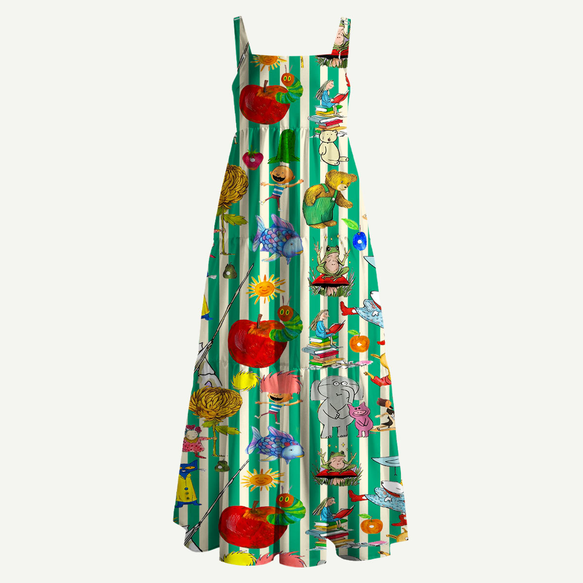 Whimsical Animal and Fruit Straps Maxi Dress With Pocket