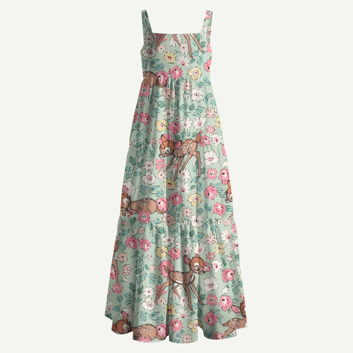 Woodland Deer Floral Straps Maxi Dress With Pockets