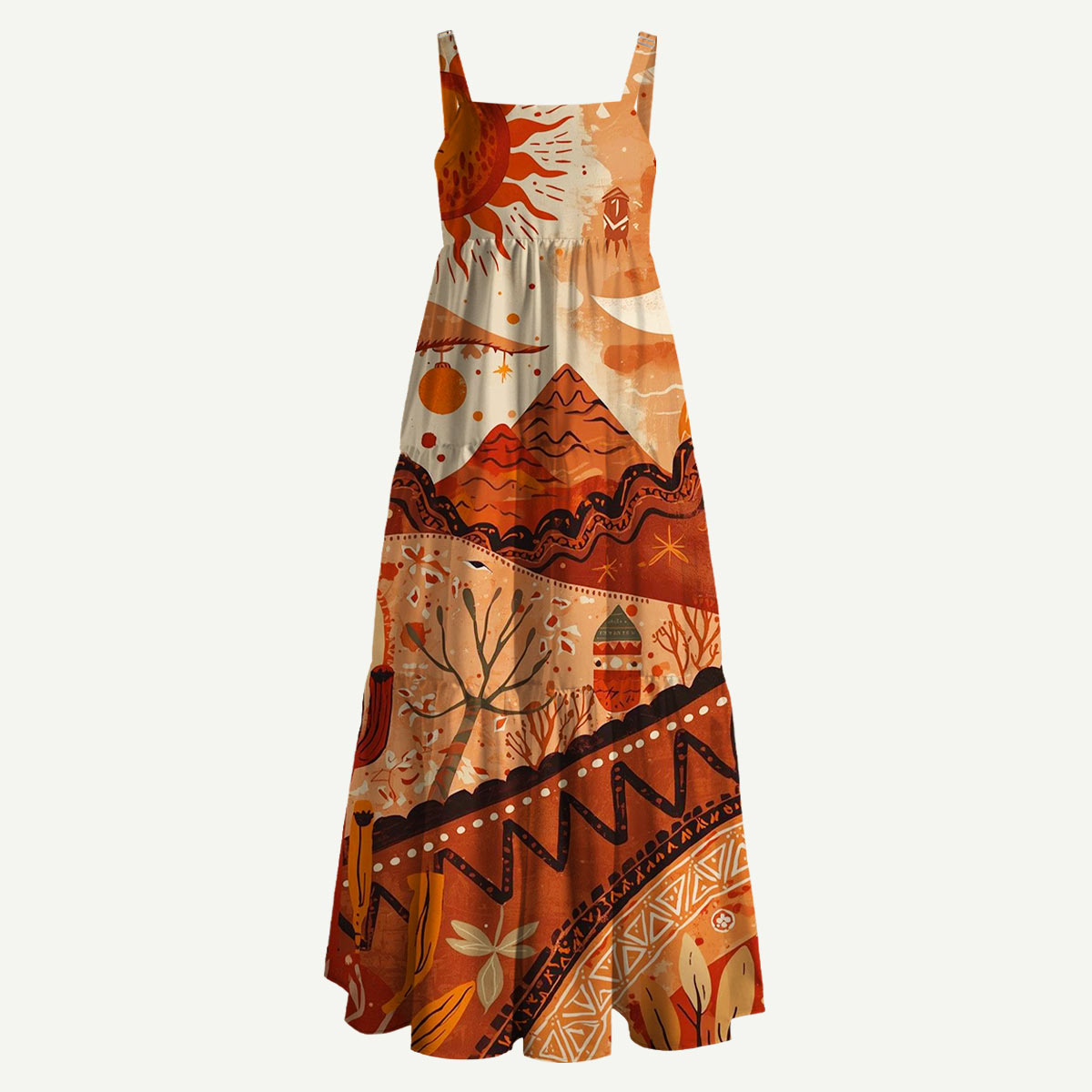 Sunlit Desert Horizon Straps Maxi Dress With Pockets