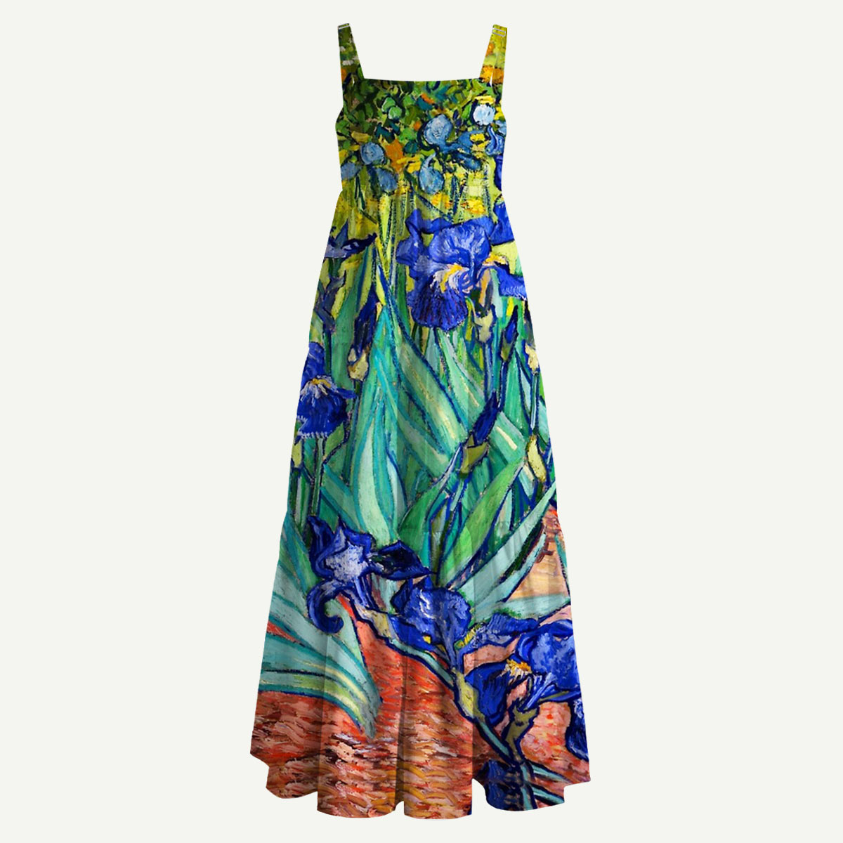 Blue Iris Oil Painting Straps Maxi Dress With Pockets