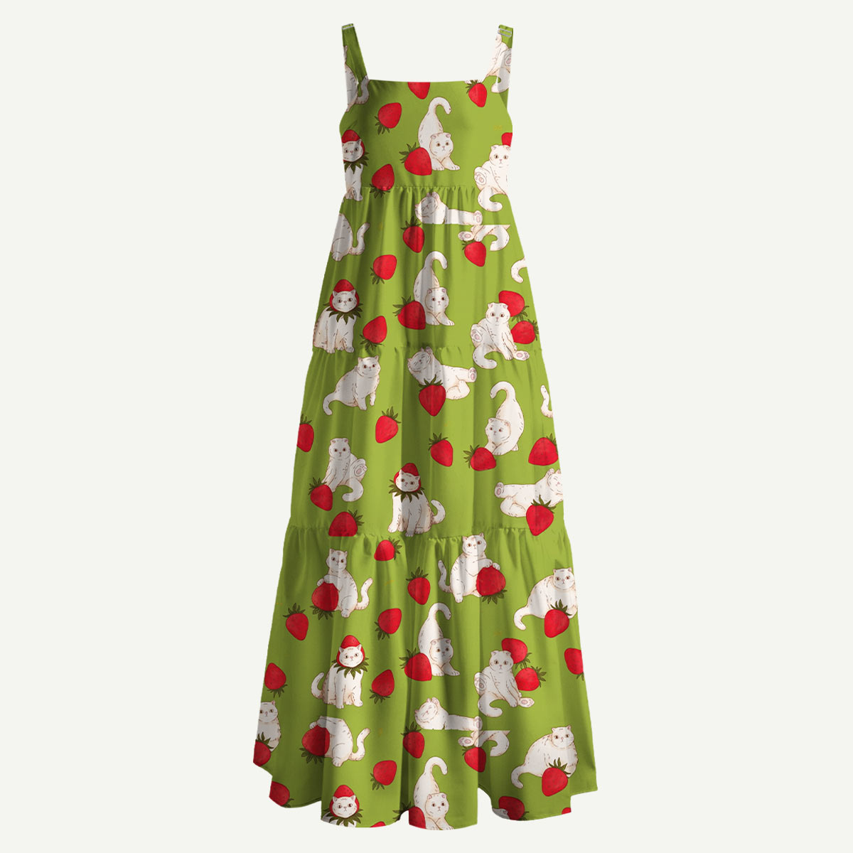 Strawberry Cat Story Straps Maxi Dress With Pockets