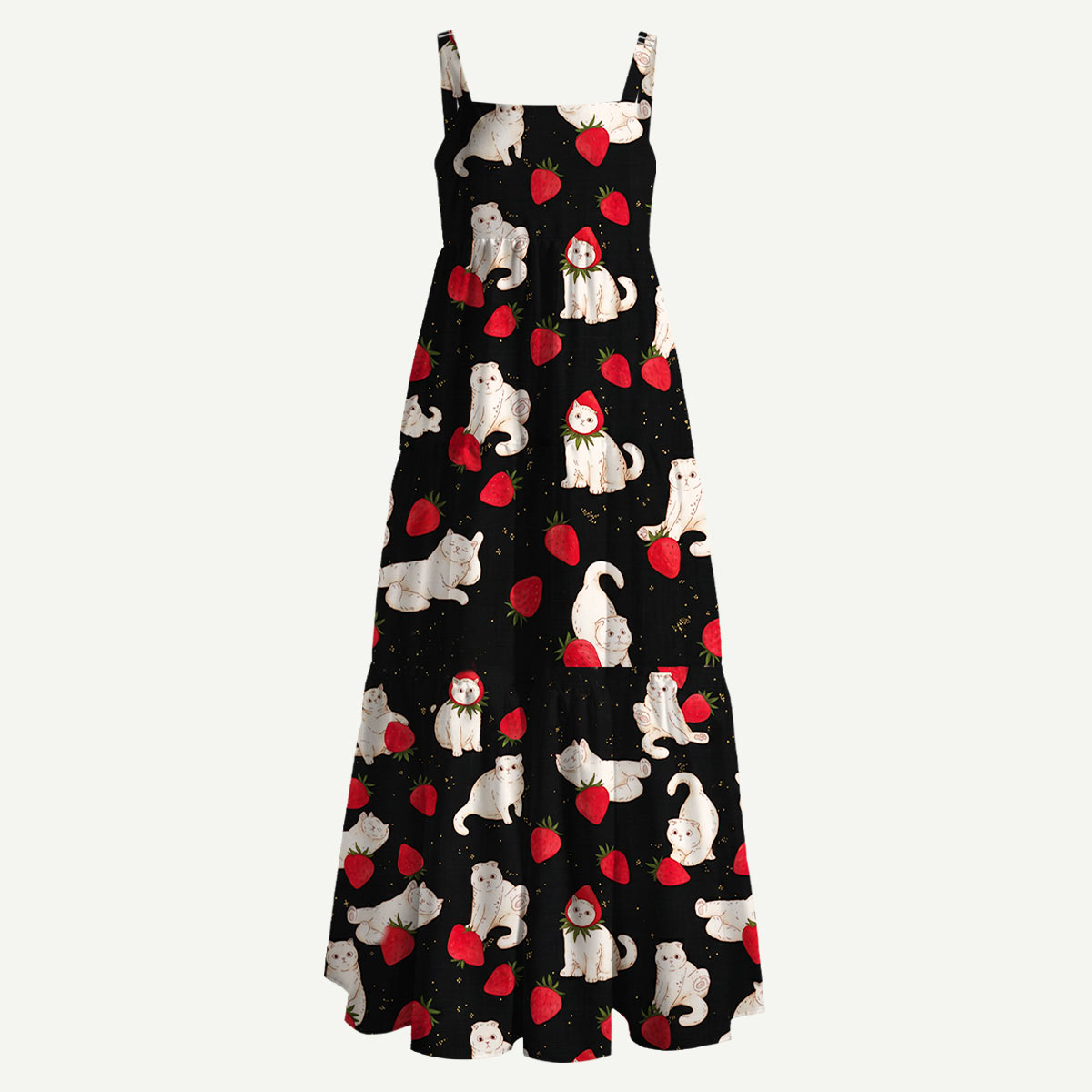 Strawberry Cat Story Straps Maxi Dress With Pockets