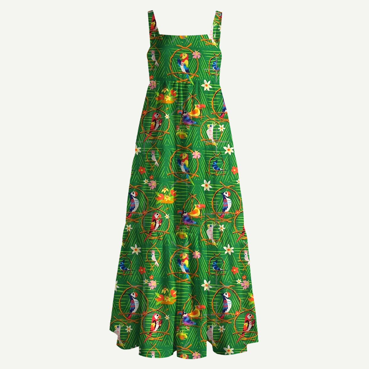 Tropical Parrot Garden Straps Maxi Dress With Pockets