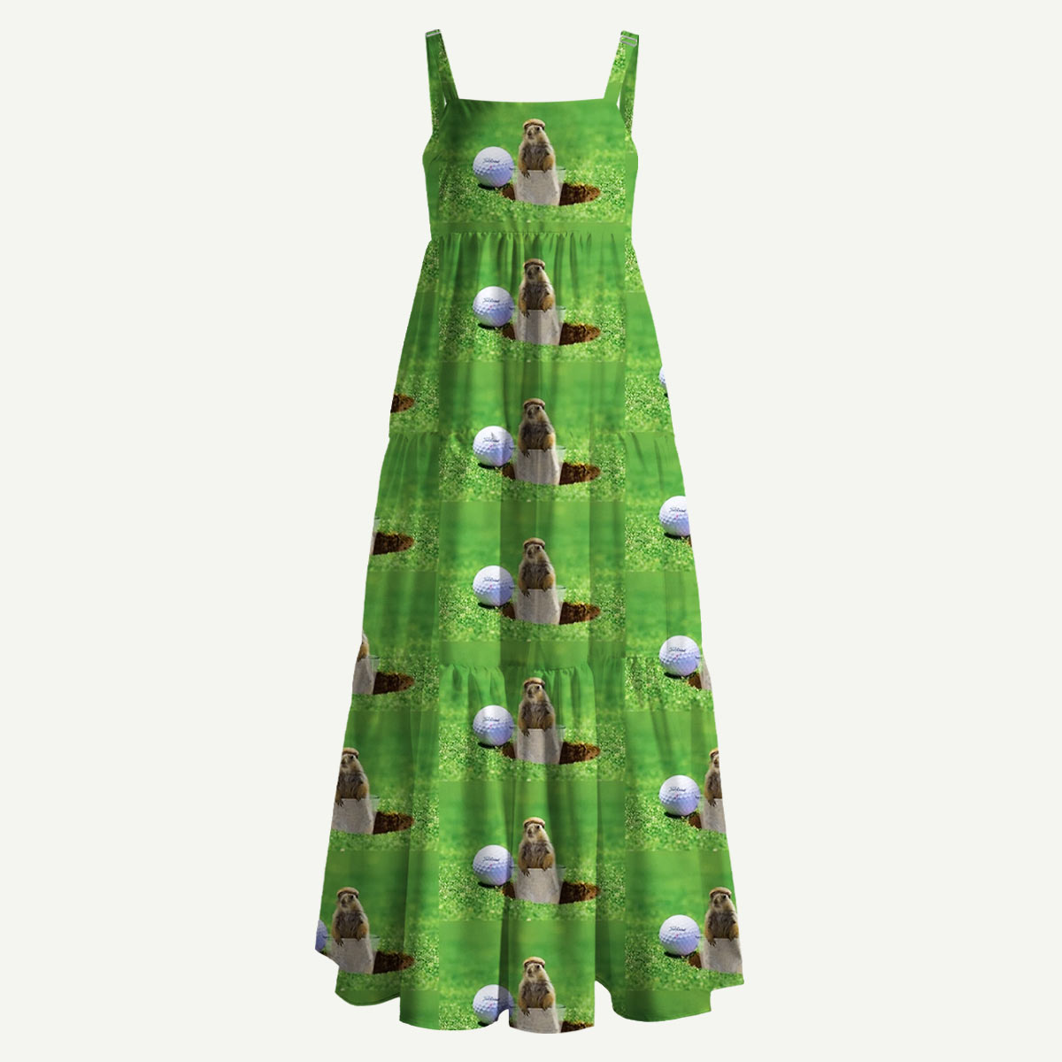 Whimsical Gopher Golf Straps Maxi Dress With Pockets