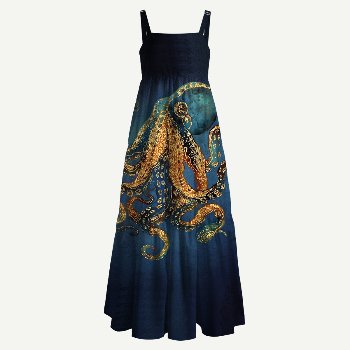Octopus Ocean Straps Maxi Dress With Pockets