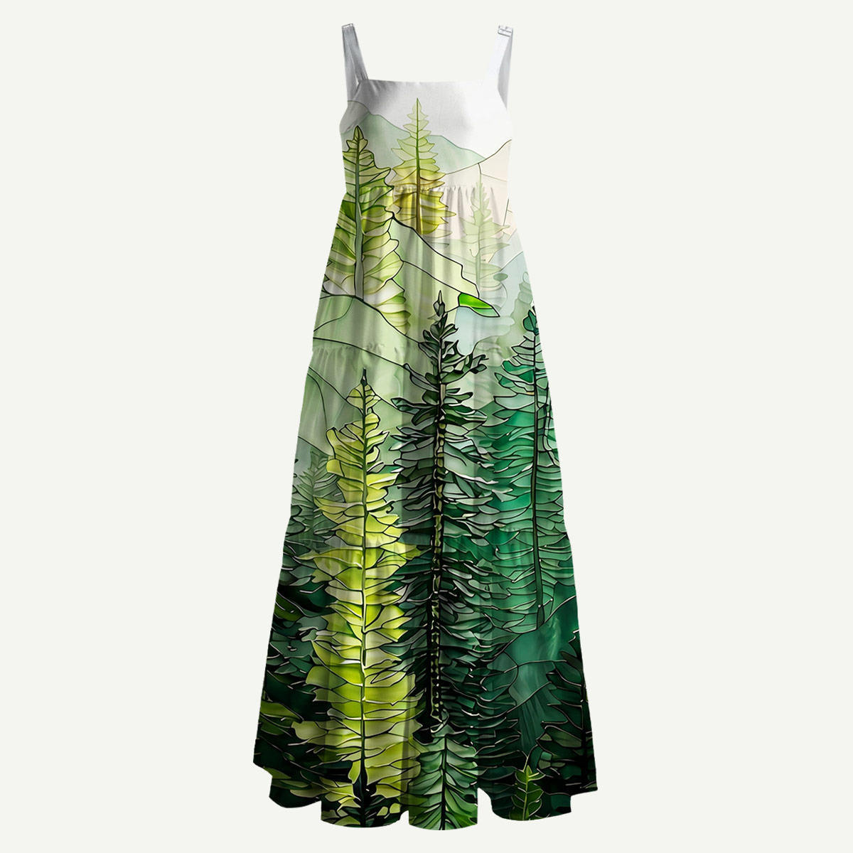 Pine Trees and Mountain Haze Straps Maxi Dress With Pockets