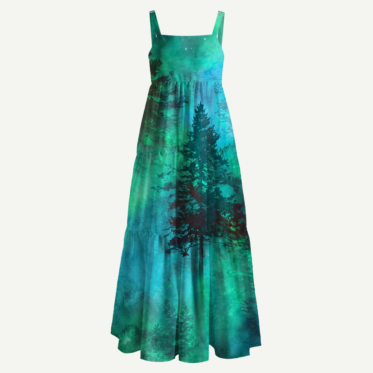 Nature Glowing Forest Tree Straps Maxi Dress With Pockets