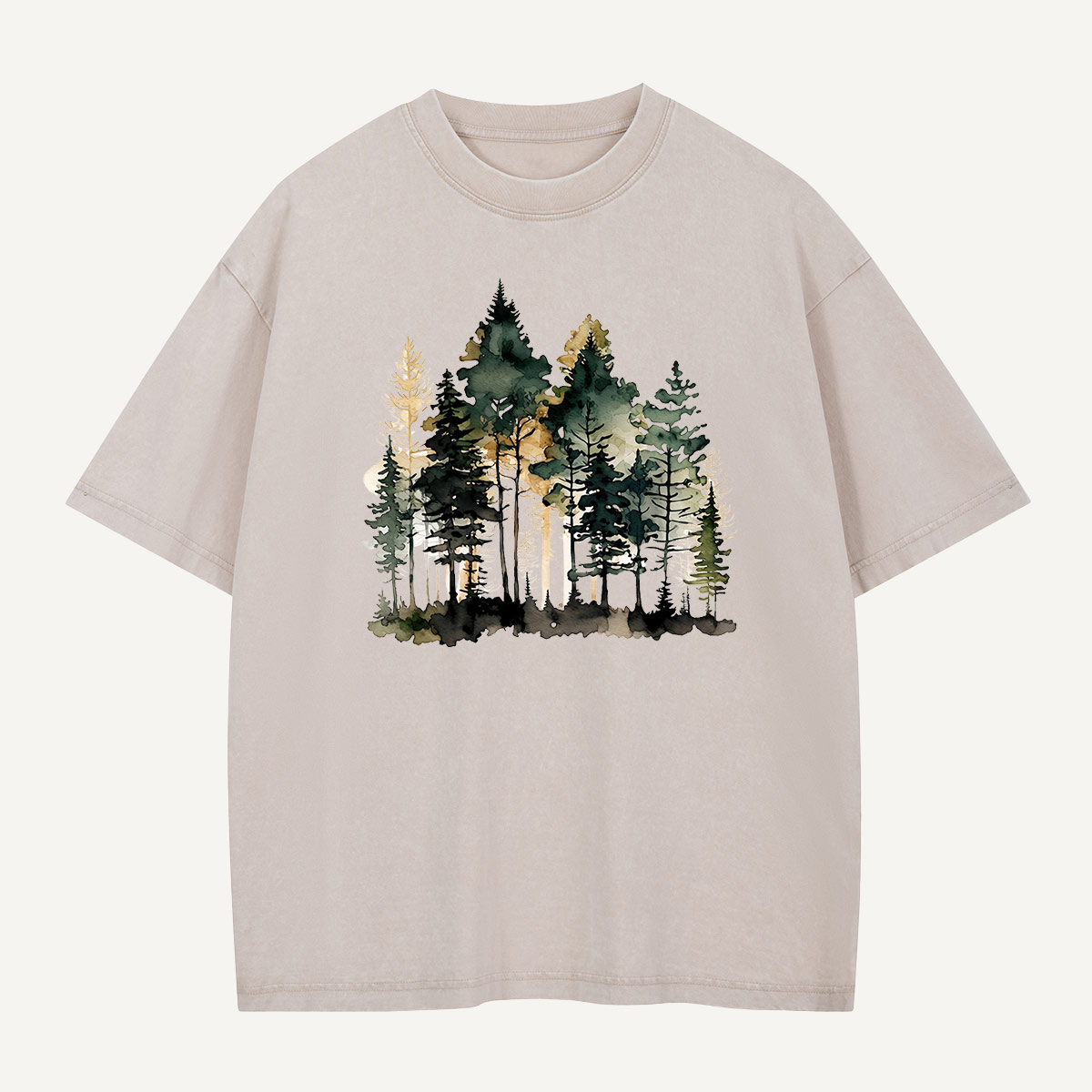 Watercolor Pine Forest Landscape Washed T-Shirt