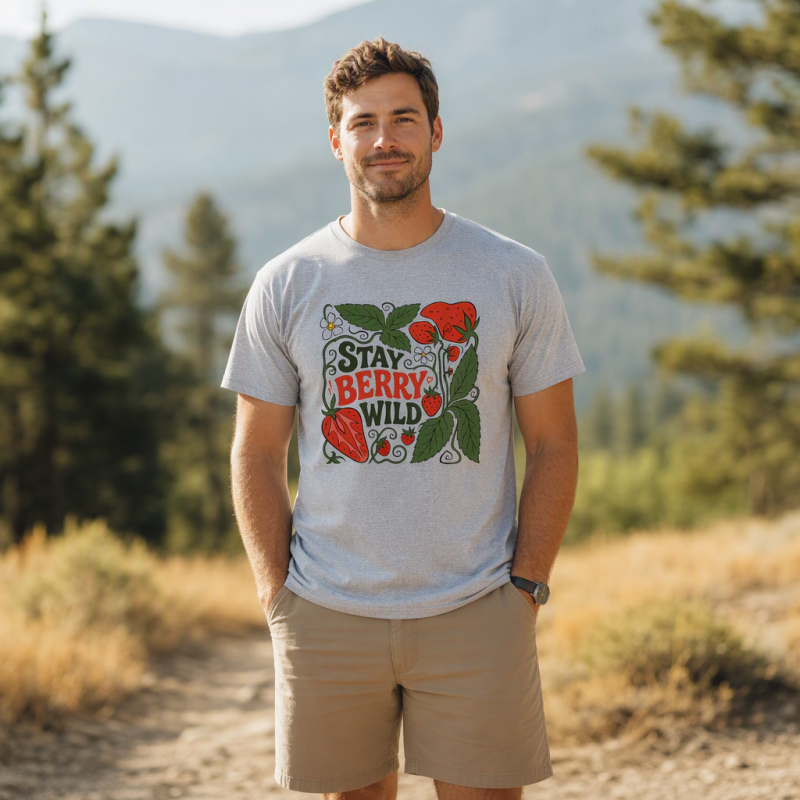 Stay Berry Wild Strawberry Illustration T-Shirt