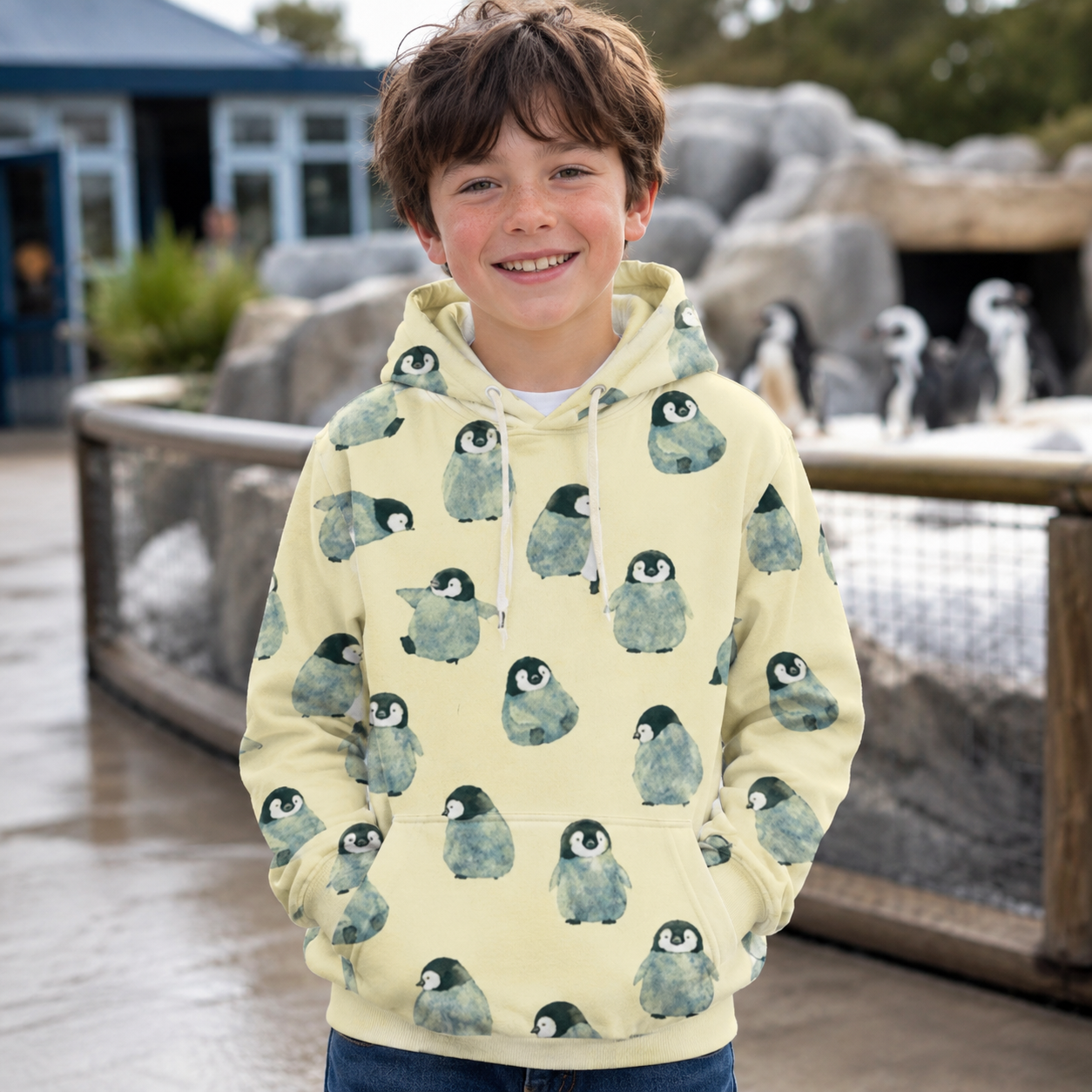 Baby Penguin Faces Pattern Kids All-over Printed Hoodie
