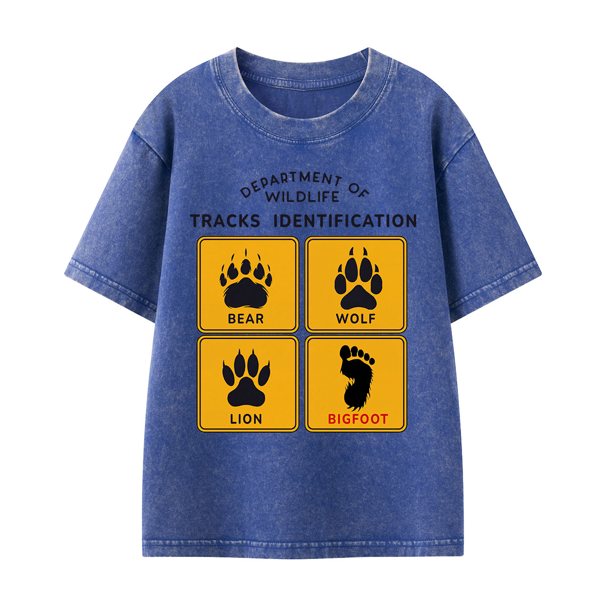 Department of Wildlife Tracks Identification Bear Wolf Lion Cryptids Kids Washed T-Shirt