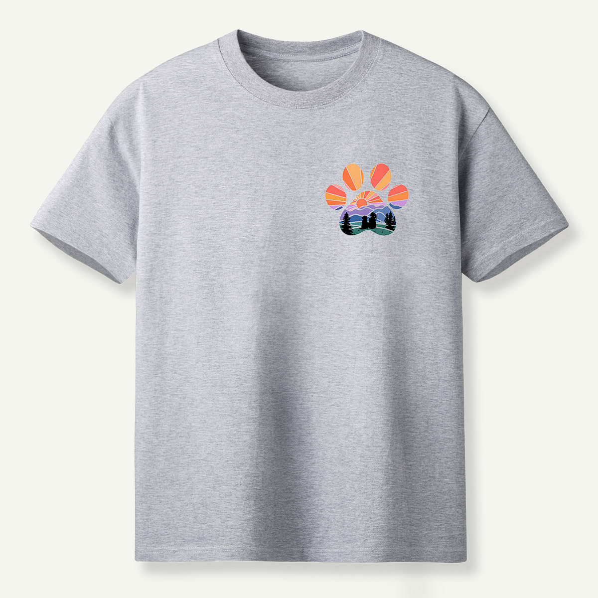Dog Mountain Sunset Forest Paw Print T-Shirt