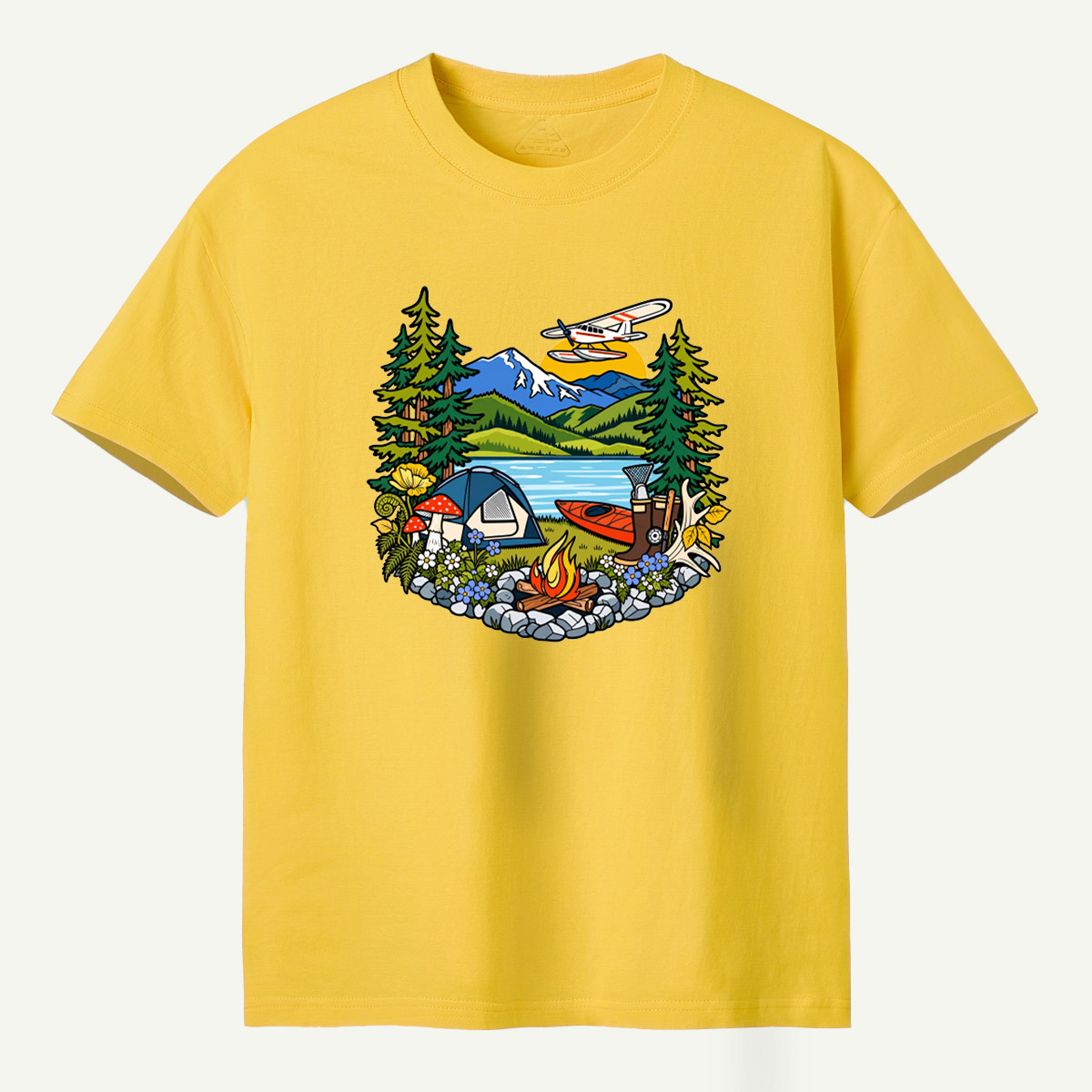 Lake Camping Kayak Seaplane Wilderness Scene T-Shirt