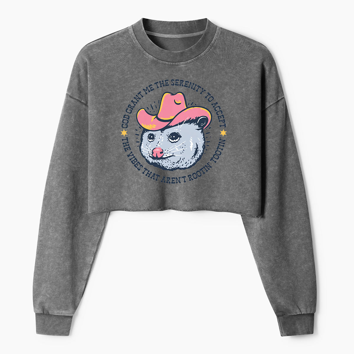 God Grant Me The Serenity Cowboy Opossum Women's Washed Cropped Sweatshirt