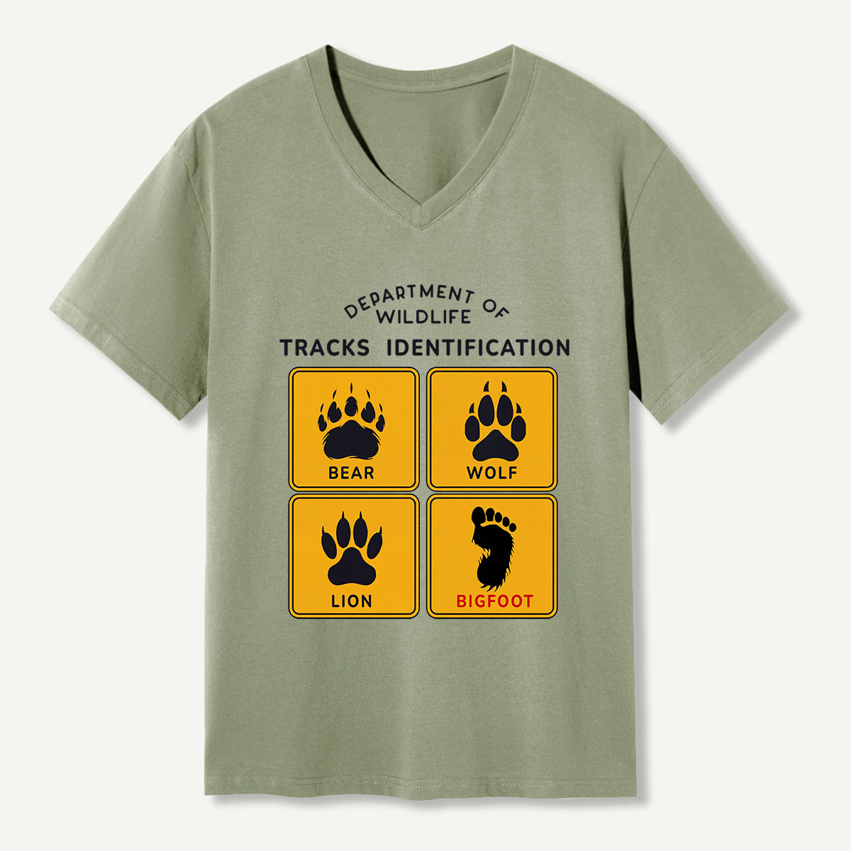 Department of Wildlife Tracks Identification Bear Wolf Lion Cryptids   V-neck T-Shirt