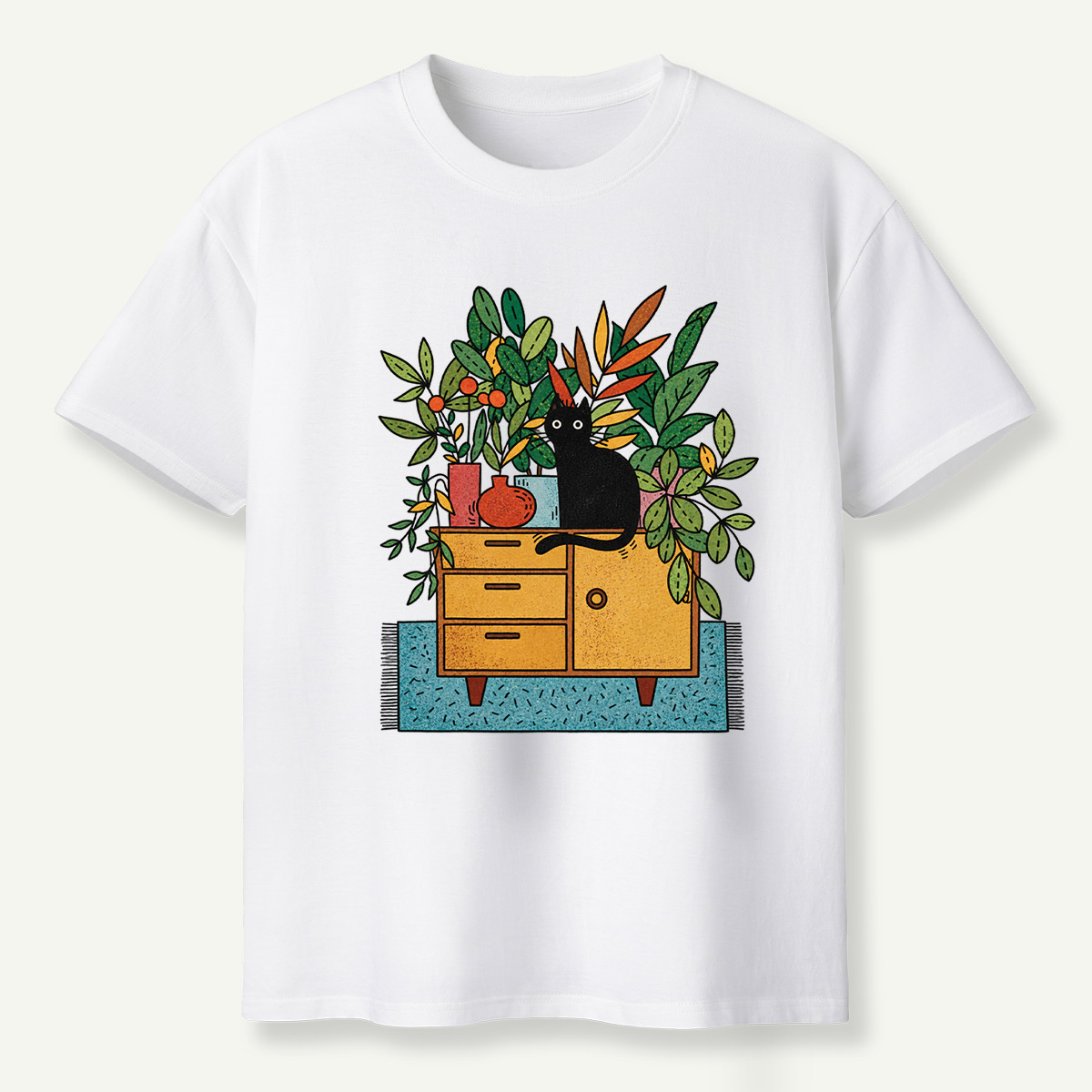 Black Cat Houseplant Cabinet Indoor Jungle T-Shirt