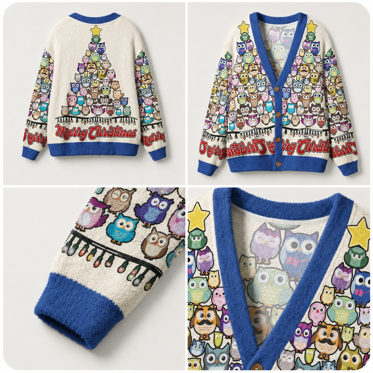 Owl Be Home for Christmas Ugly Cardigan Sweaters