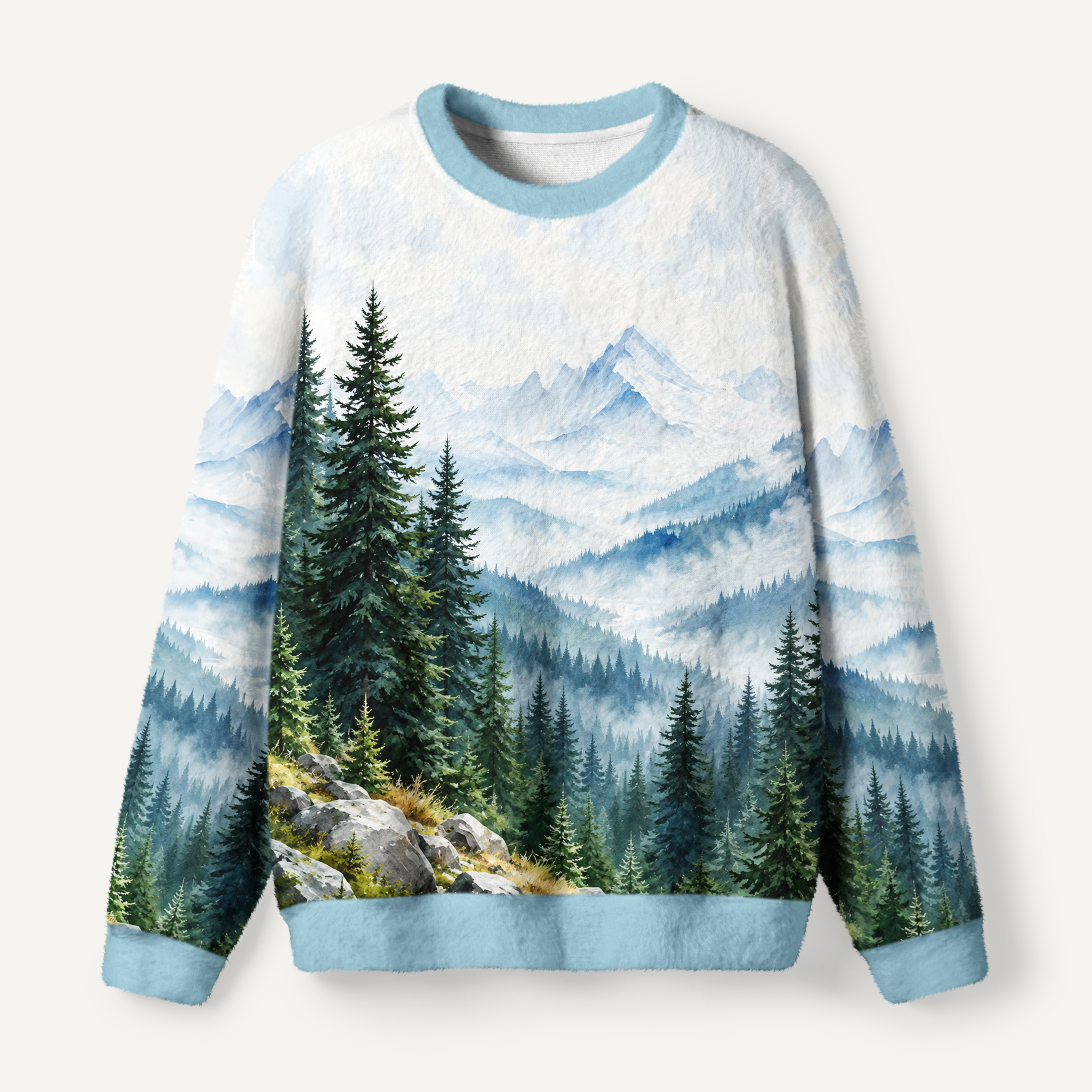 Misty Alpine Pine Forest Ugly Fuzzy Fleece Sweatshirt