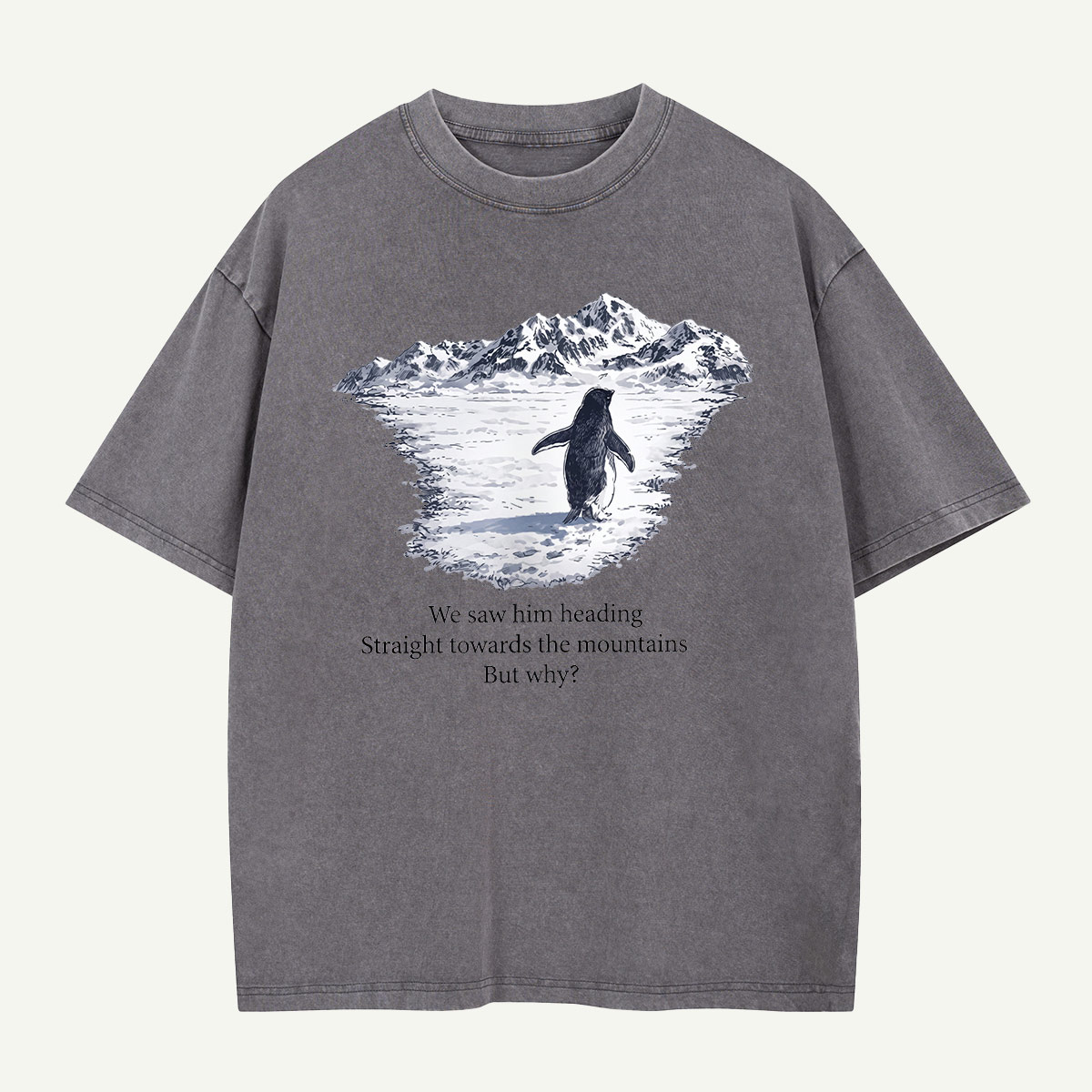 Penguin Heading for the Mountains Washed T-Shirt