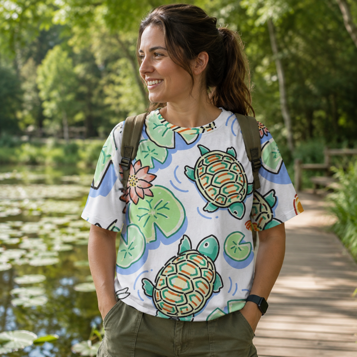 Koi Pond Turtle Garden Premium Pure Cotton Tee