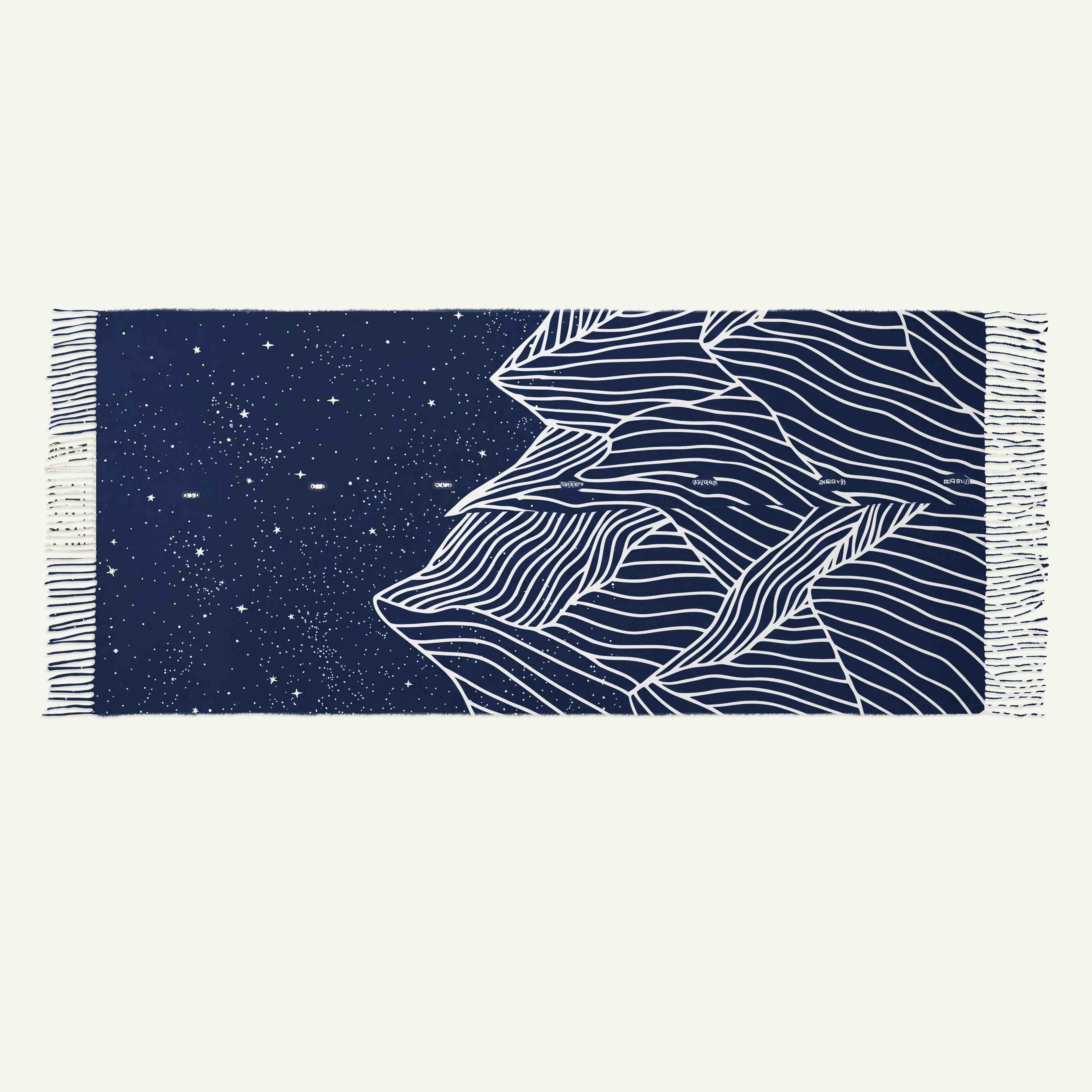 Alpine Etching Long Cashmere Scarf with Tassels