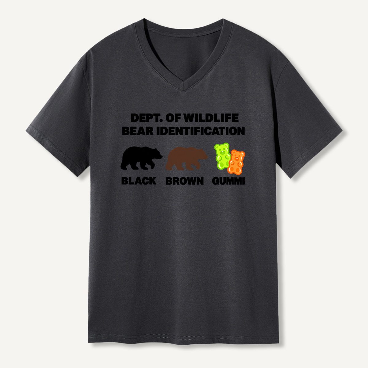 Dept Of Wildlife Bear Identification Black Brown Gummi V-neck T-Shirt