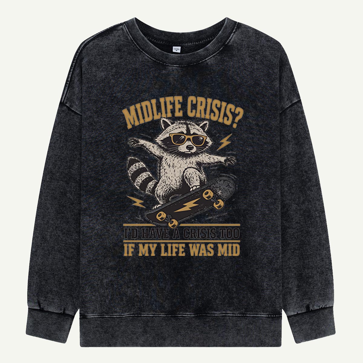 Raccoon Midlife Crisis Ride Washed Sweatshirts