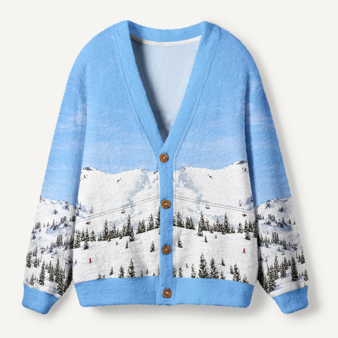 Blue Sky Snowy Mountain Forest Ugly Cardigan Sweaters