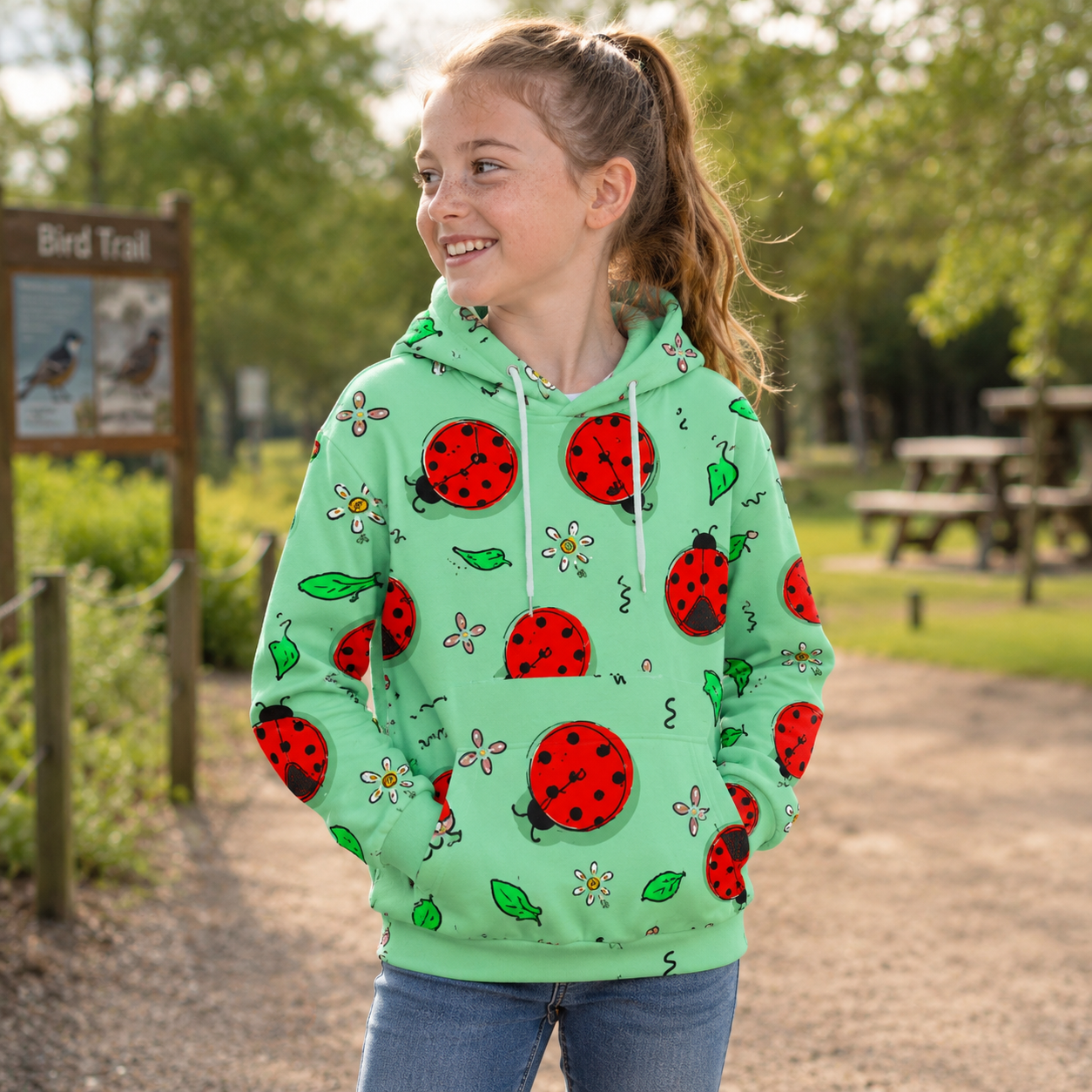 Ladybug Garden Pattern Kids All-over Printed Hoodie