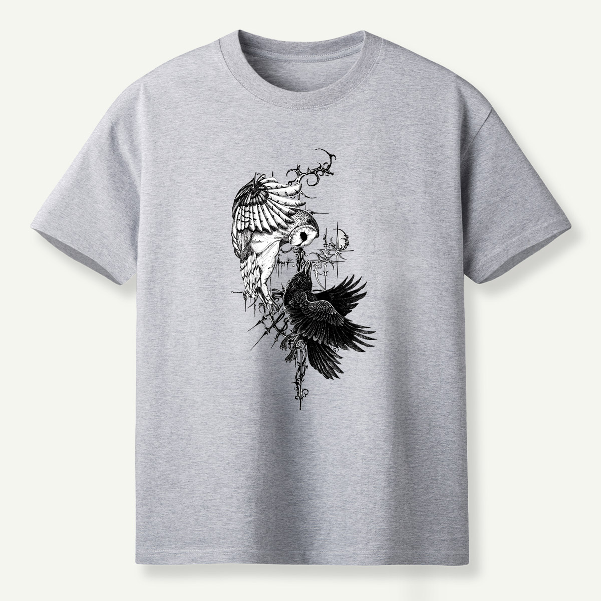 Raven And Wildflowers Gothic Botanical T-Shirt