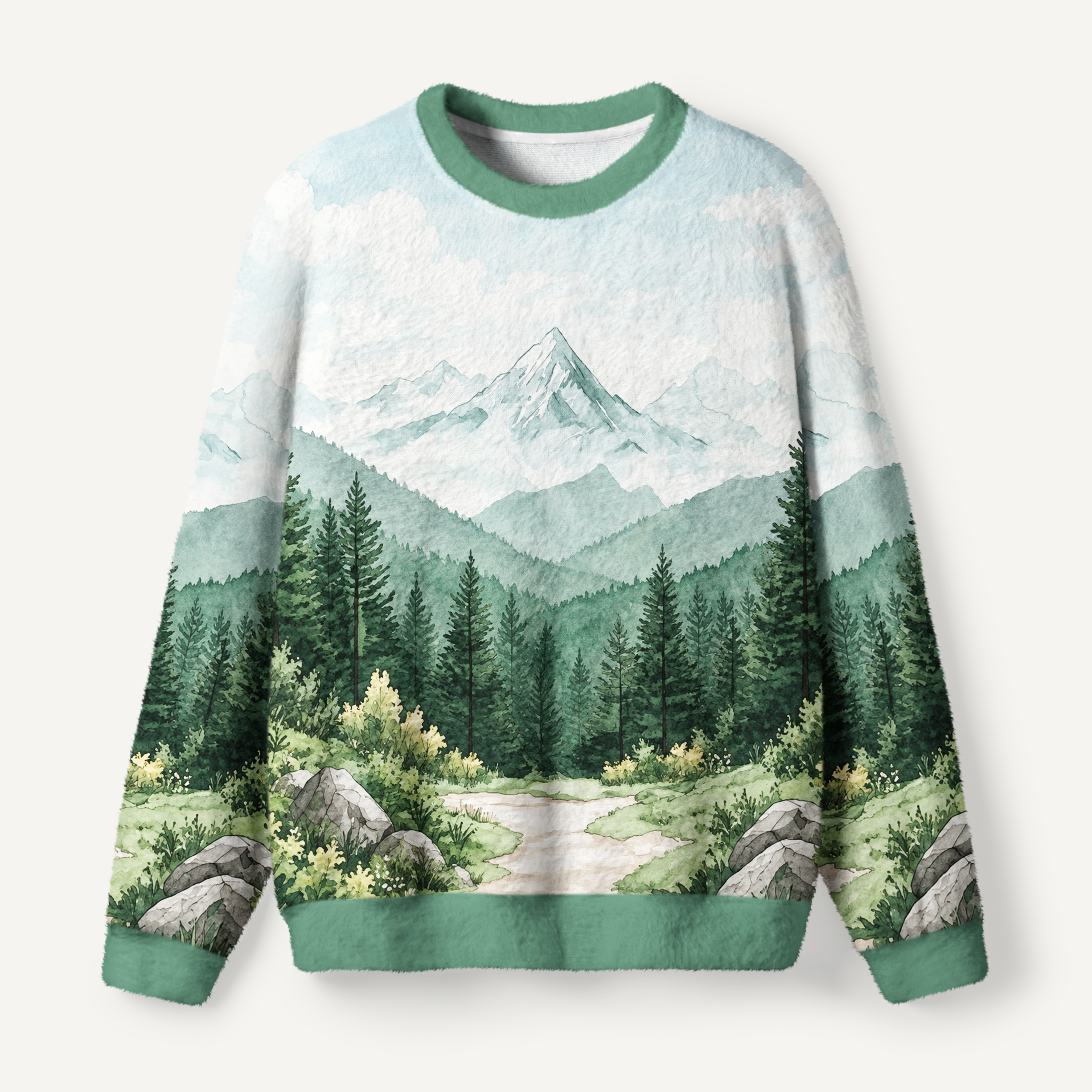 Alpine Forest Trail Mountain Escape Ugly Fuzzy Fleece Sweatshirt