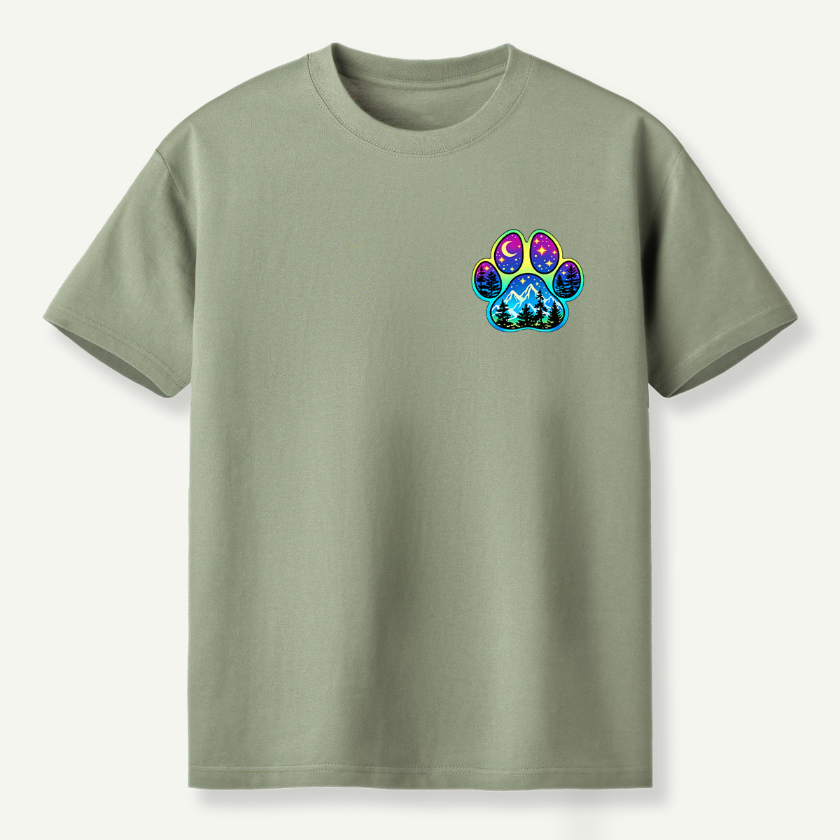 Celestial Mountain Forest Paw Print T-Shirt