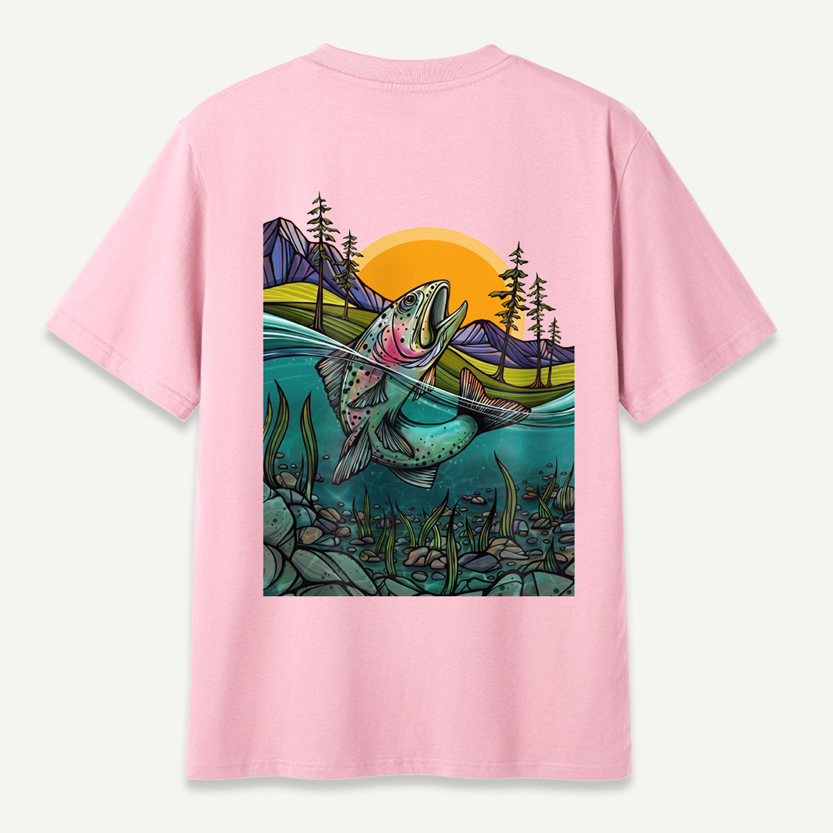 Leaping Trout River Mountain Sunset Landscape T-Shirt