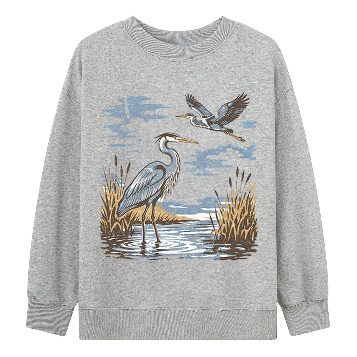 Vintage Heron Wetland Bird Nature Sweatshirts