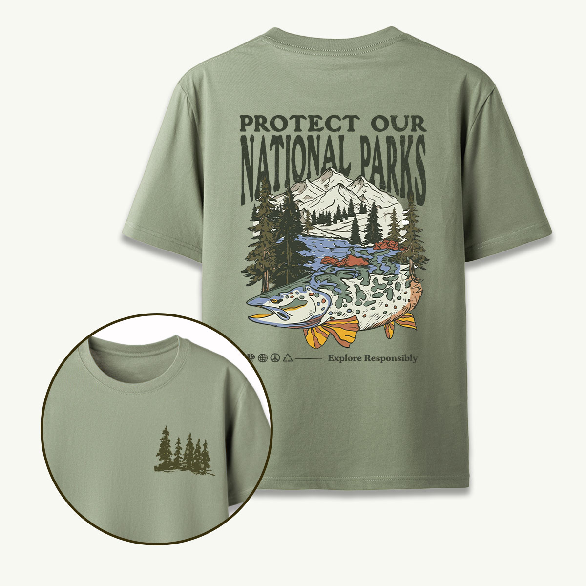 Nature Hiking Explorer Mountain Fish T-Shirt