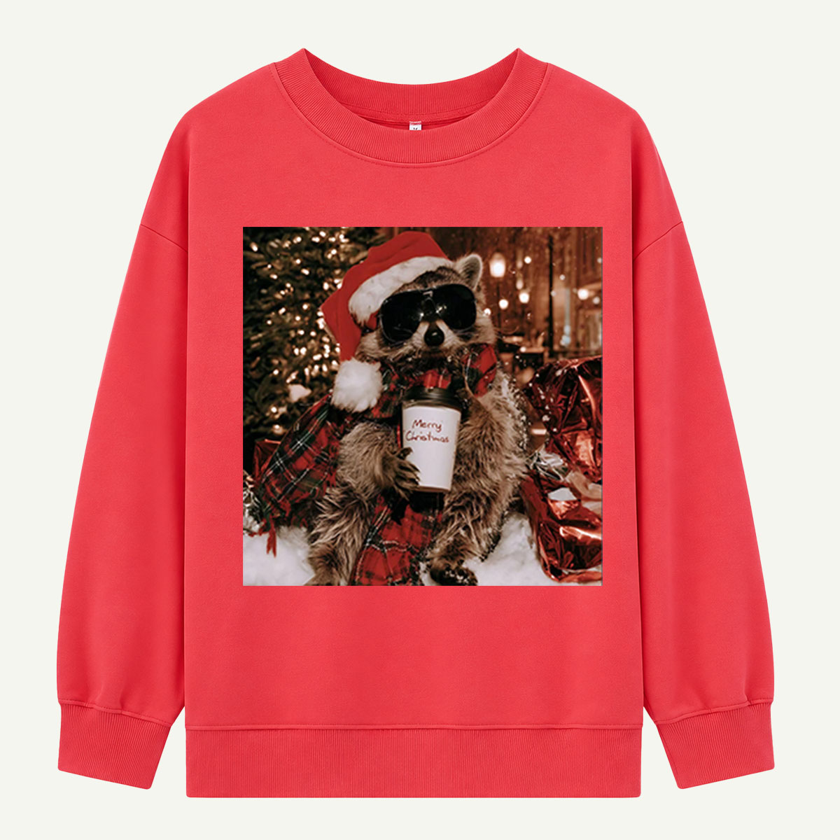 Merry Christmas Cool Raccoon With Holiday Coffee Sweatshirts