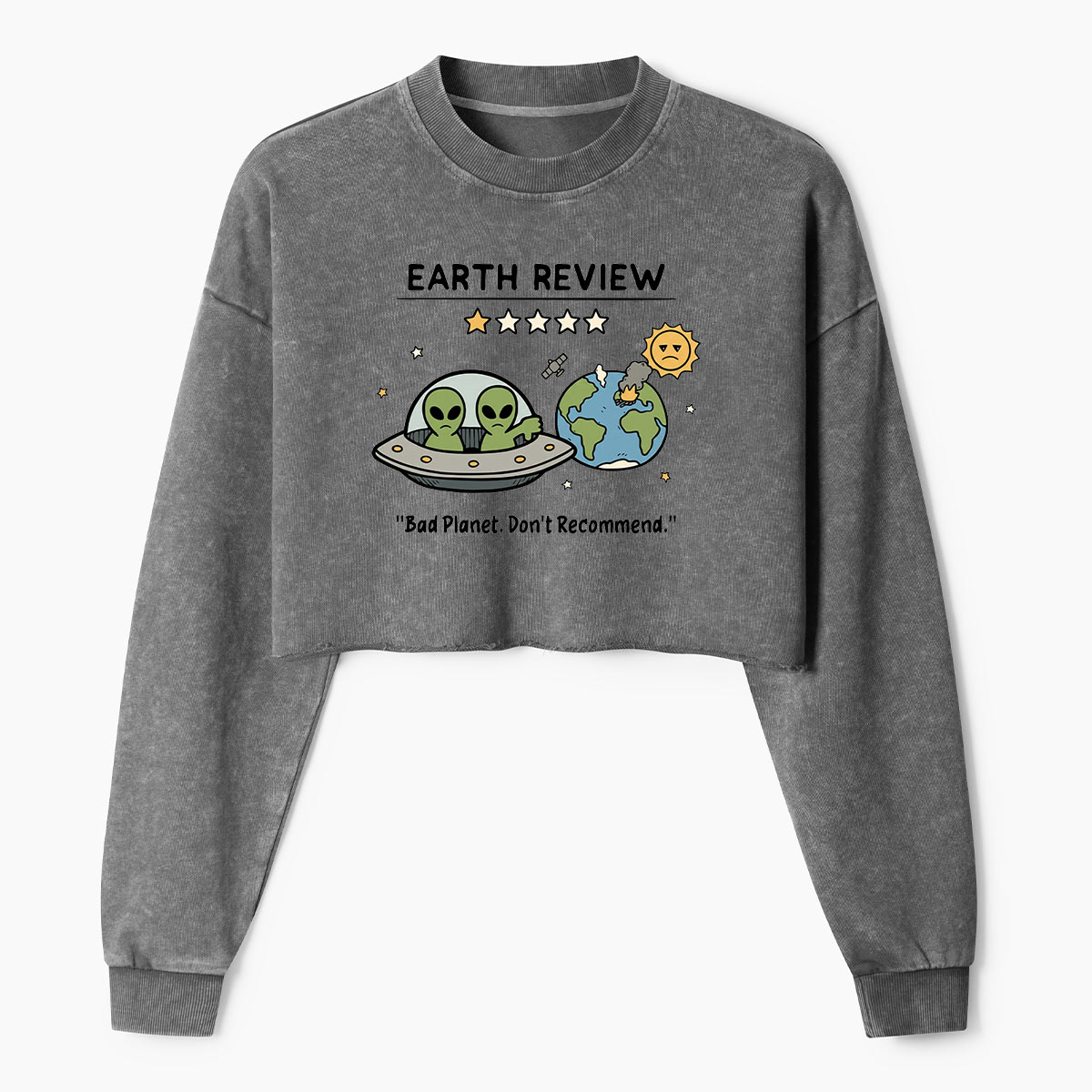Earth Review Alien Rating Women's Washed Cropped Sweatshirt
