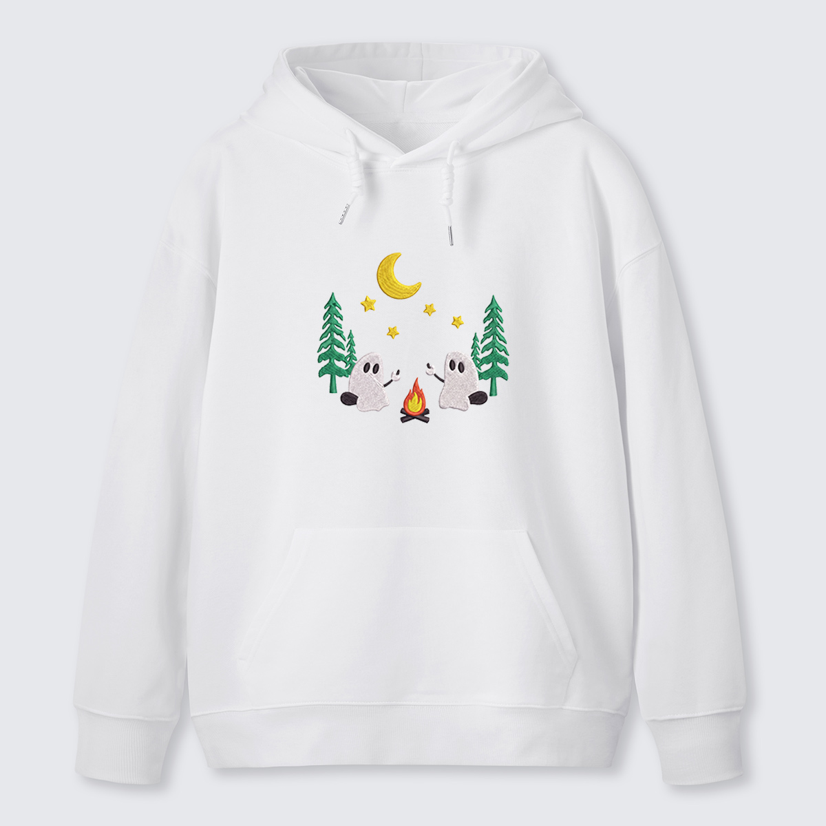 Ghosts Around Campfire Embroidered Cotton Hoodie