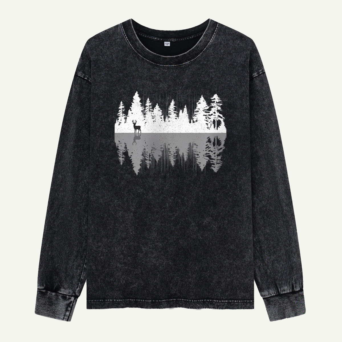 Deer by the Forest Lake Washed Long Sleeves