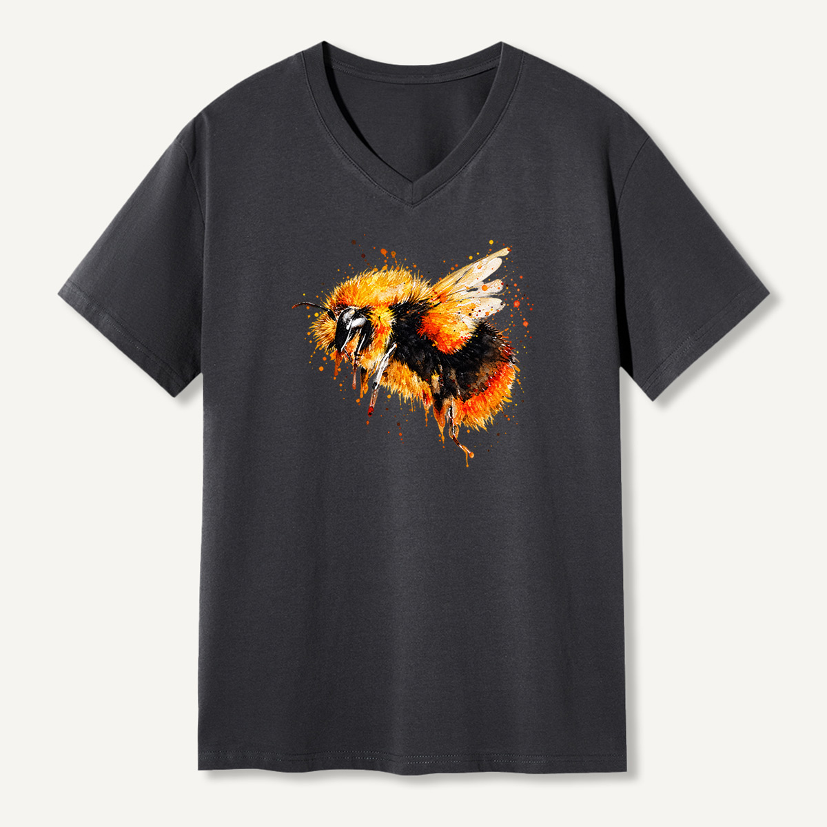 Bumblebee Watercolor Splash Illustration V-neck T-Shirt