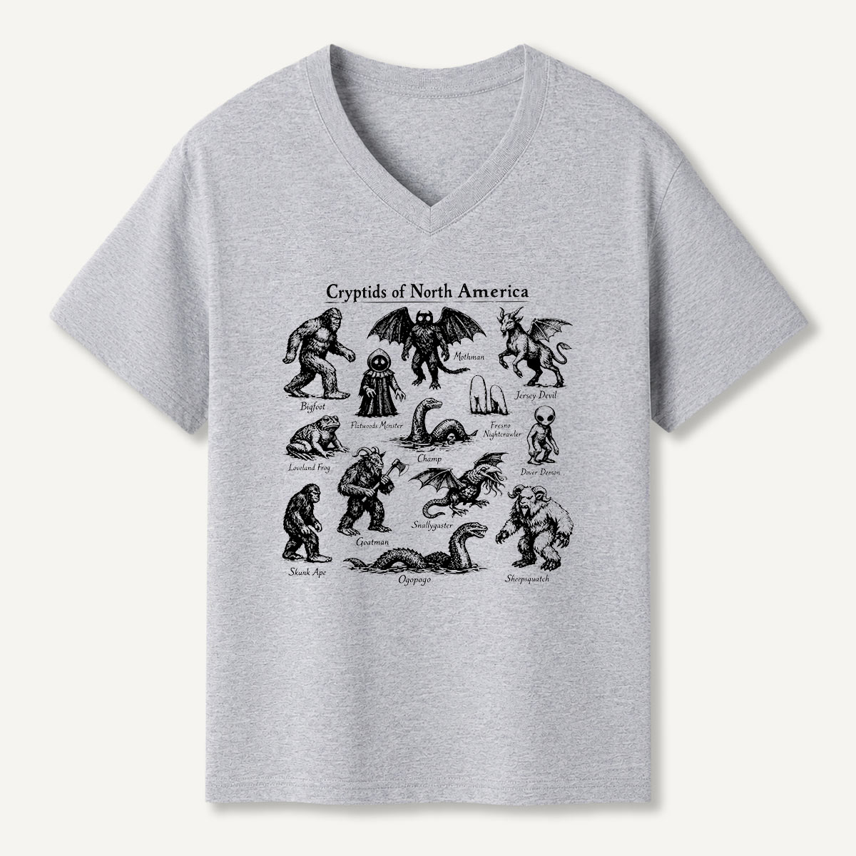 Cryptids Of North America Field Guide V-neck T-Shirt