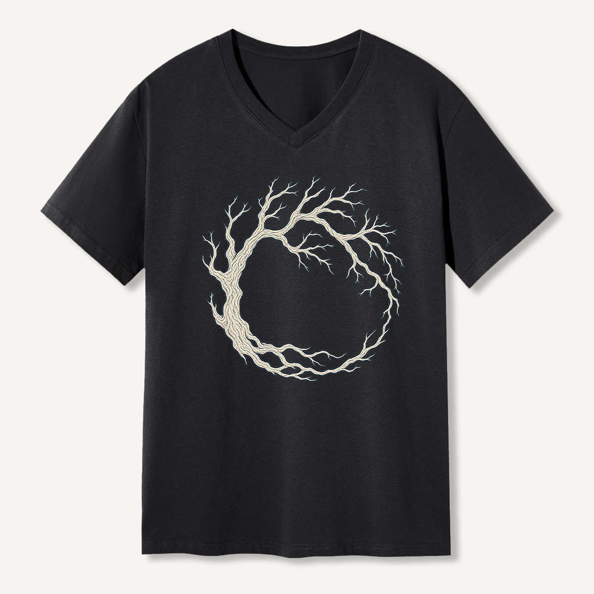 Twisted Dead Tree Branch Circle V-neck T-Shirt
