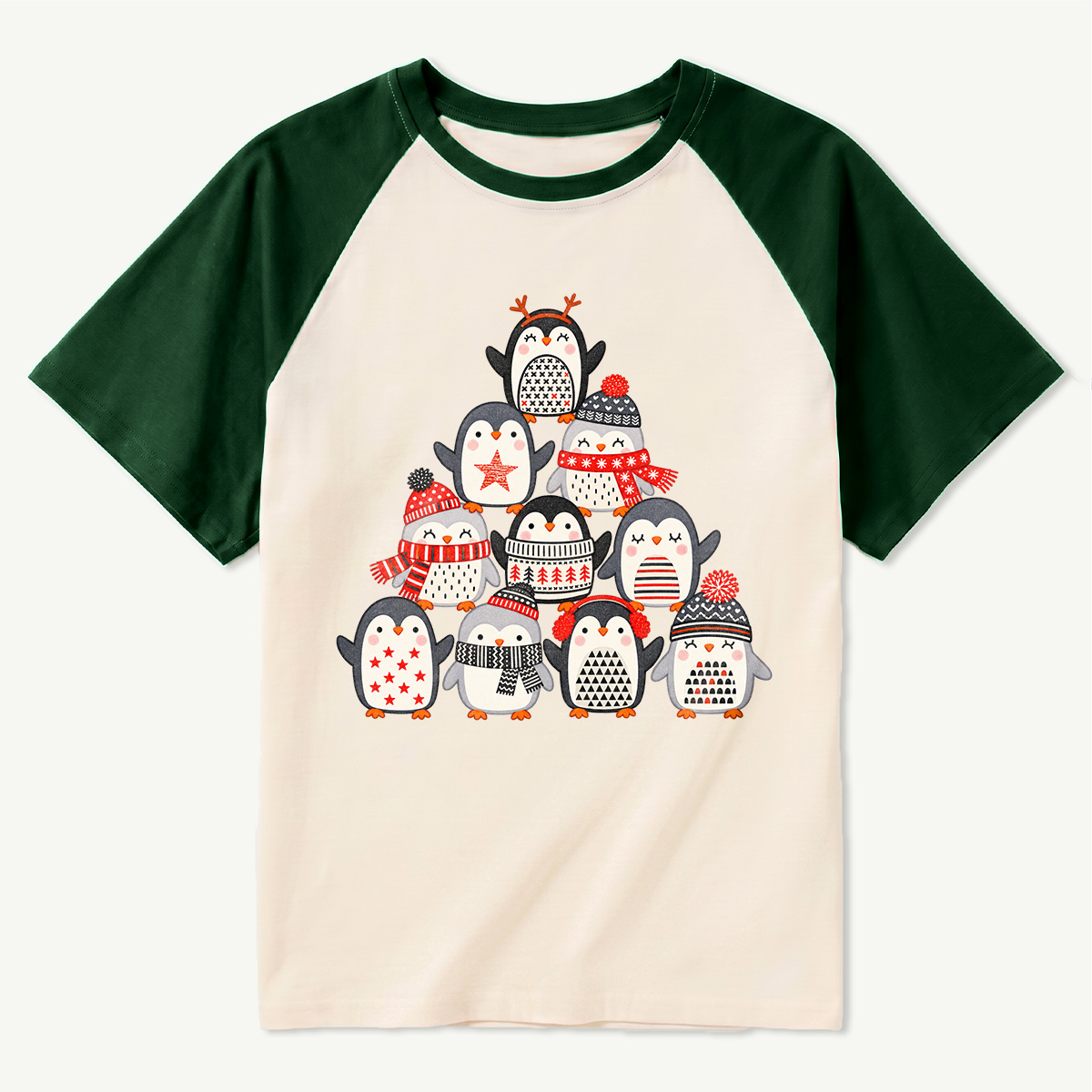 Ten Playful Penguins In Cozy Winter Outfits Raglan T-Shirt