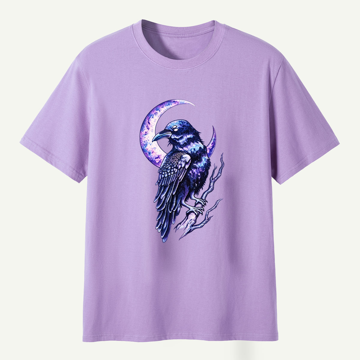 Galaxy Raven Crescent Moon Celestial Art T-Shirt