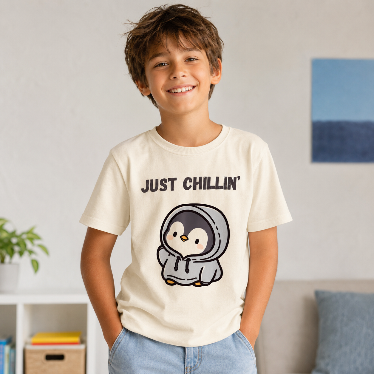 Just Chillin’ Hoodie Penguin Kids T-Shirt